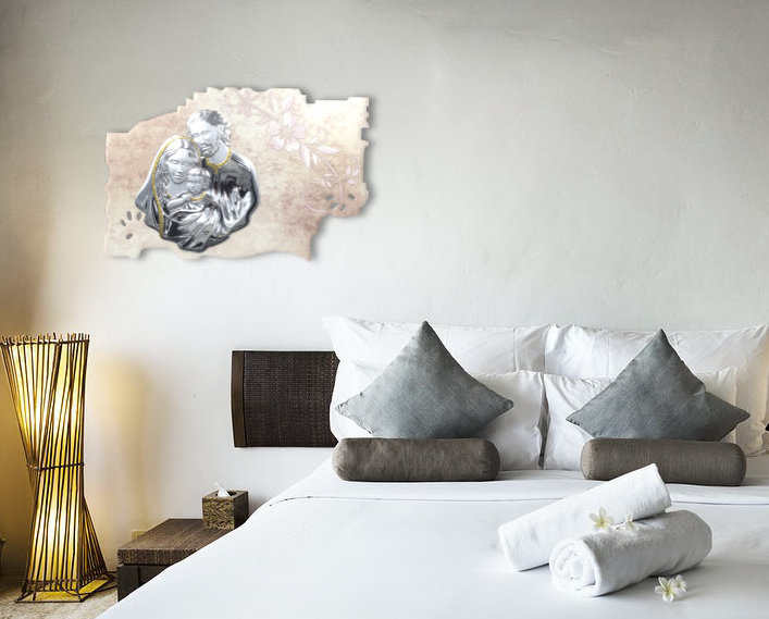 Pannello legno Sacra Famiglia cm 52x34